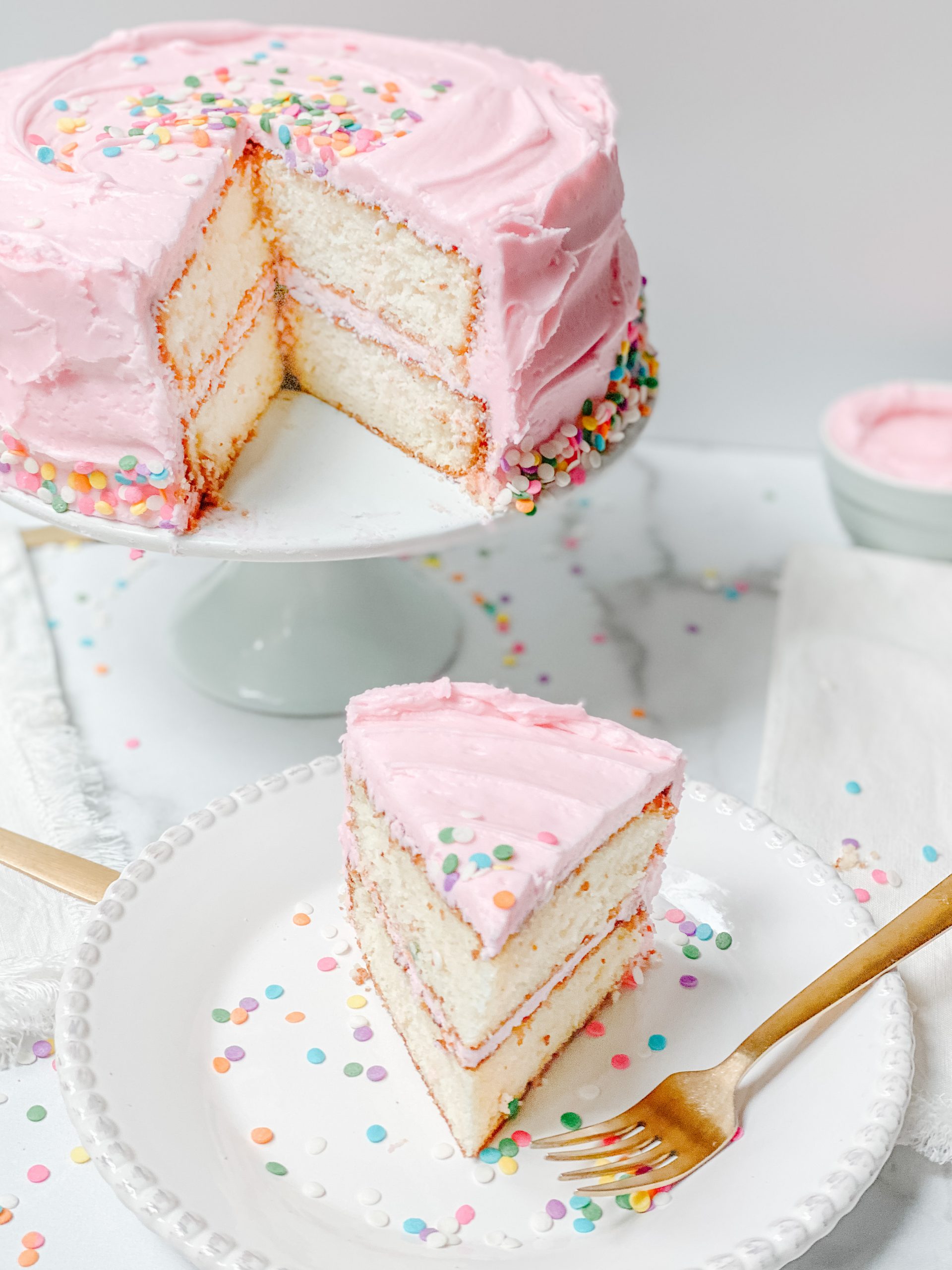 Easy White Cake with Vanilla Buttercream Frosting - Plum Street Collective
